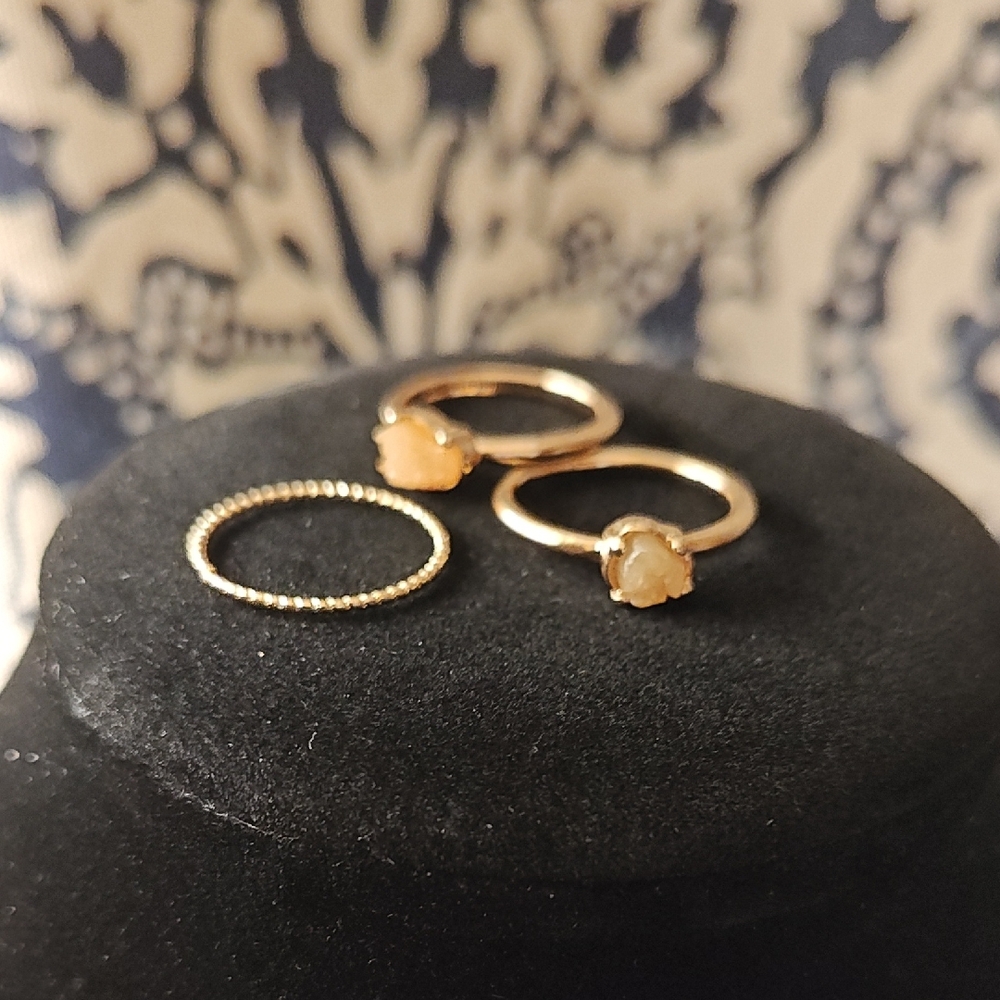 Gold Stone & Textured Gold Stacking Rings